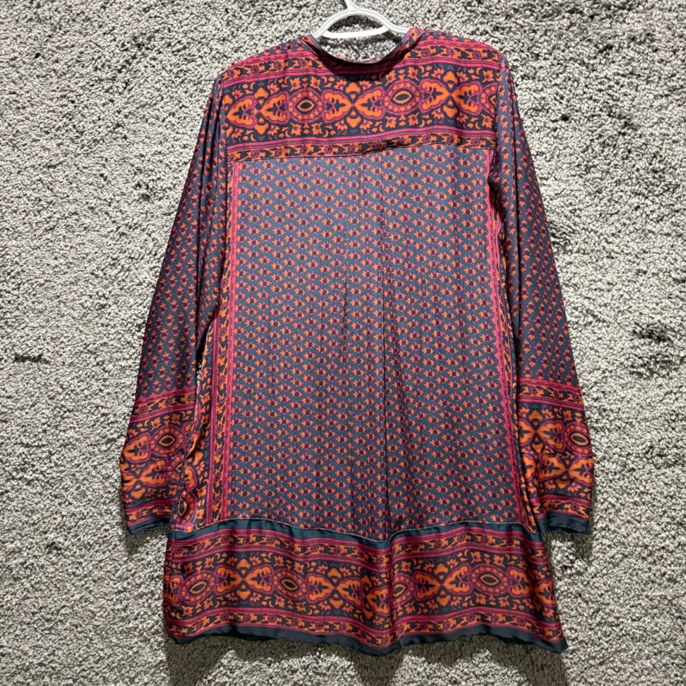 Free People Mini Dress Womens Large Teal Orange Excellent Boho Medallion Print - Picture 3 of 9